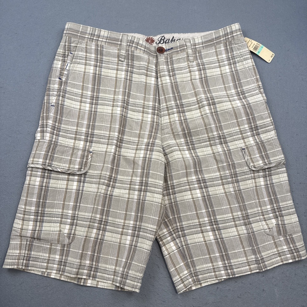 Tommy Bahama Mens 34 Linen BENGAL BAY Cargo PLAID Shorts 9" Inseam NWT